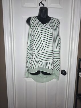 Light Mint Striped Sleeveless Blouse - Women's Top